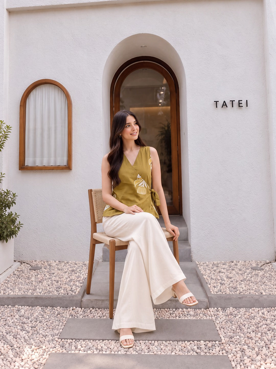 Mustard Cotton Angrakha Style Sleeveless Top