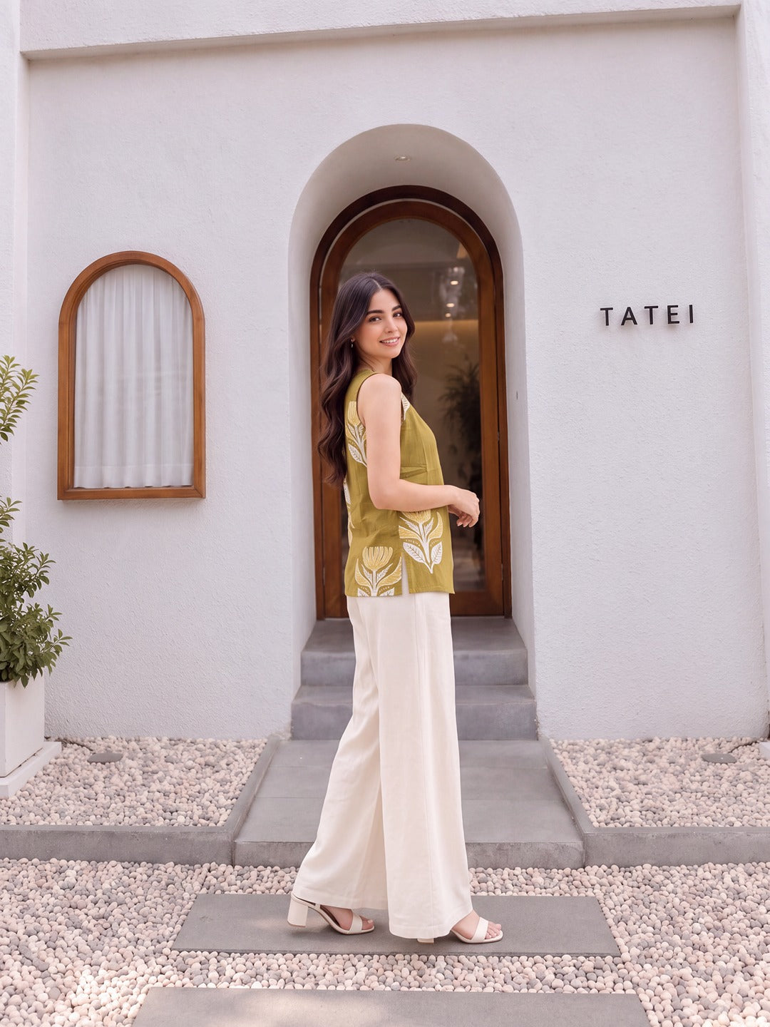 Mustard Cotton Angrakha Style Sleeveless Top
