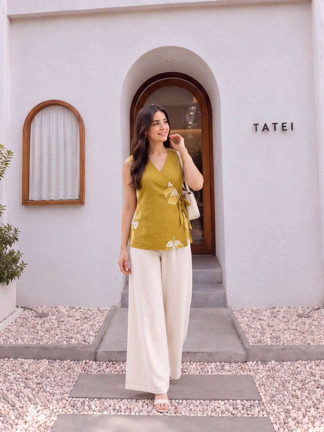 Mustard Cotton Angrakha Style Sleeveless Top