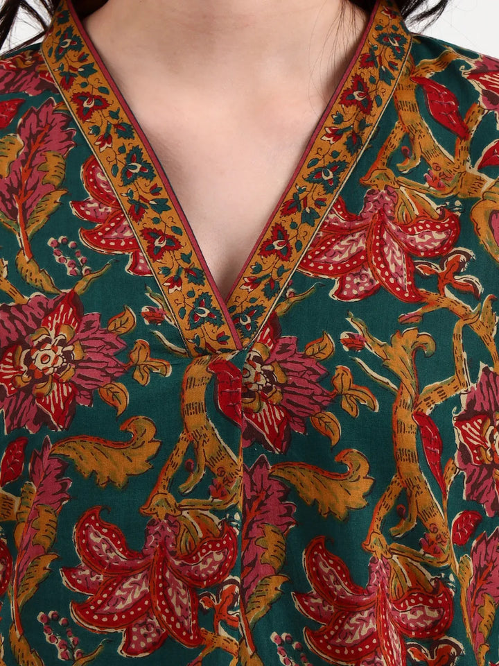 Green And Brown Cotton Straight Top-Yufta Store-7260TOPGRS