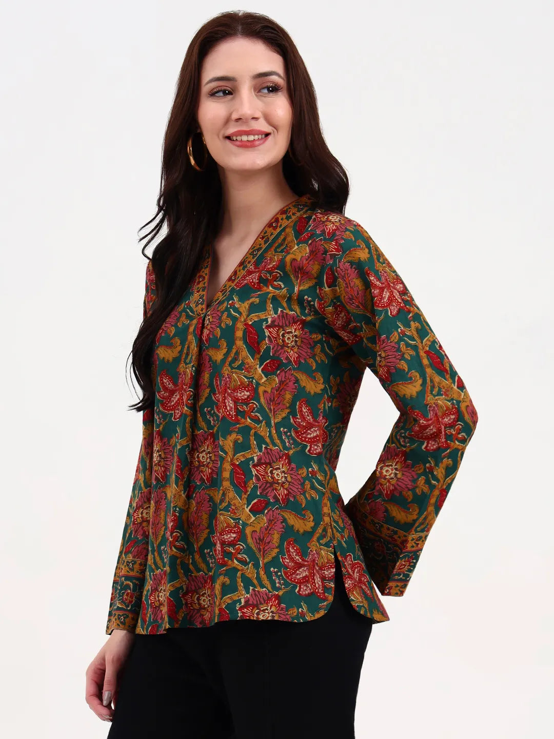 Green And Brown Cotton Straight Top-Yufta Store-7260TOPGRS