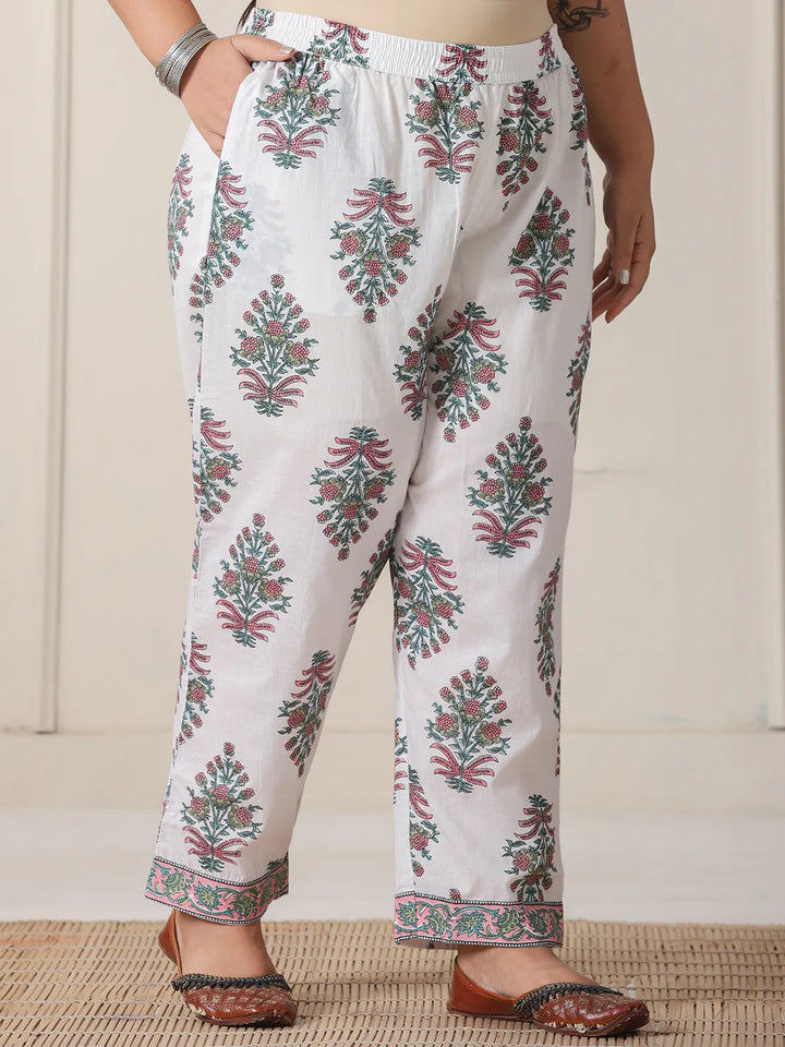 Green And White Hand_Embroidery Cotton Plus Size Kurta Dupatta Set-Yufta Store-6189PSKDGR3XL