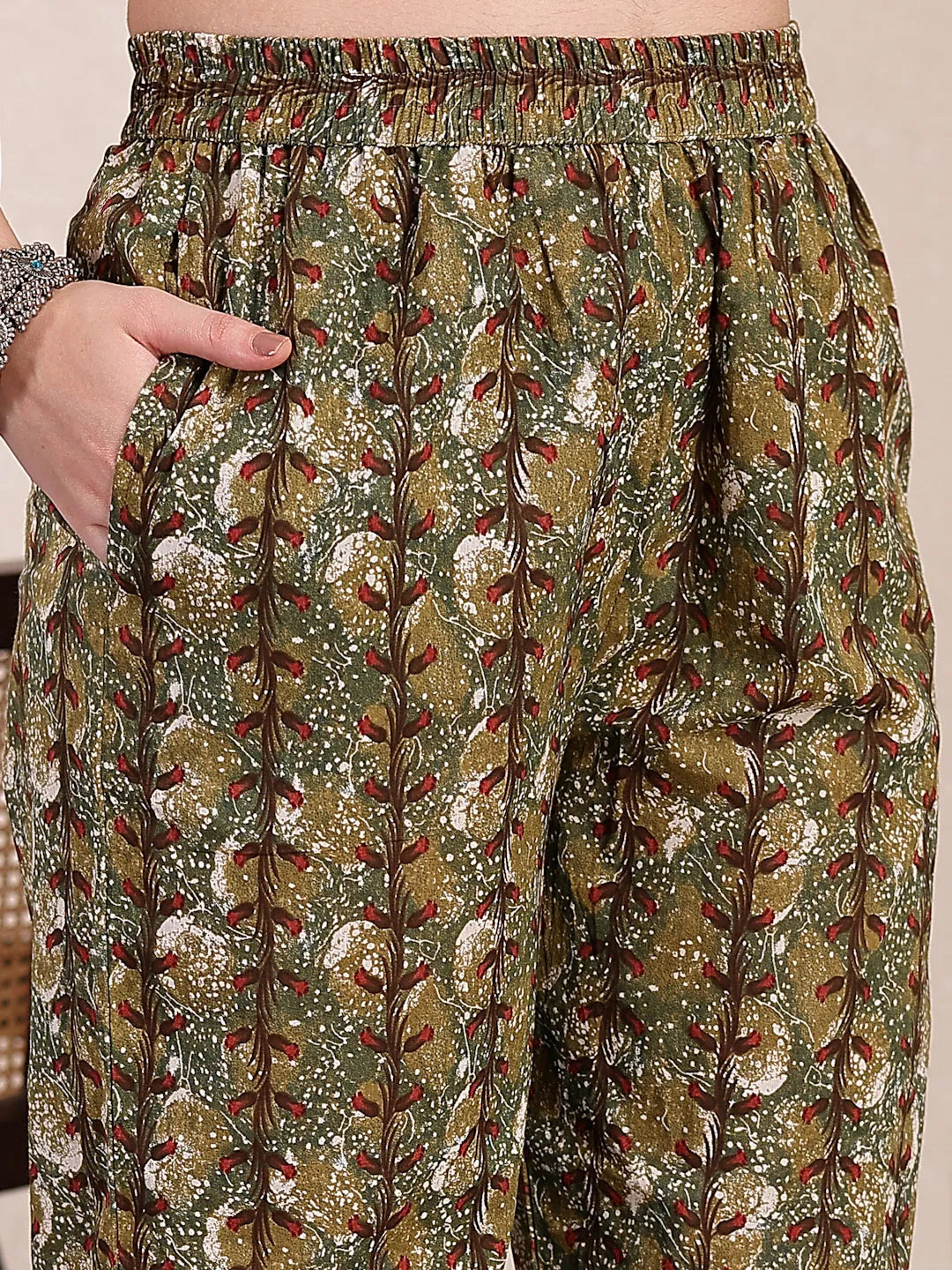 Green Cotton Lace Work On Yoke Straight Kurta Dupatta Pant Set-Yufta Store-6436SKDGRM