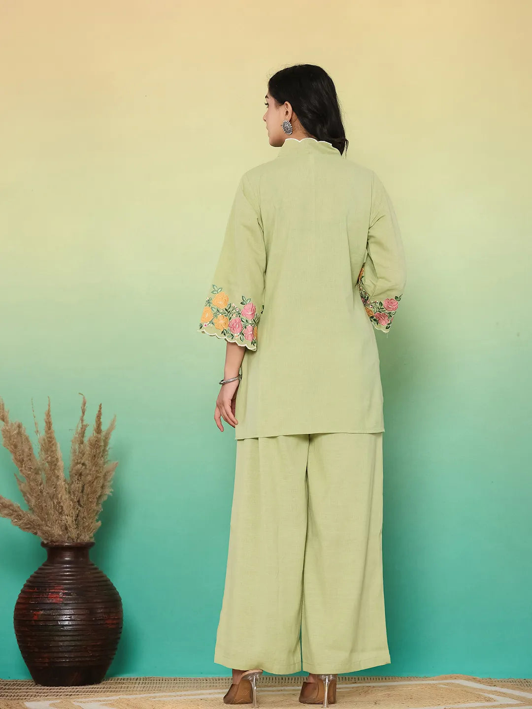 Green Embroidered Co-Ord Set-Yufta Store-6617CRDGRM