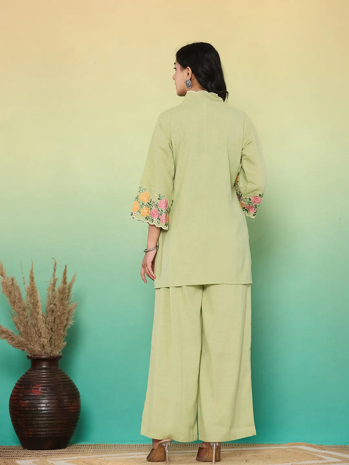 Green Embroidered Co-Ord Set-Yufta Store-6617CRDGRM