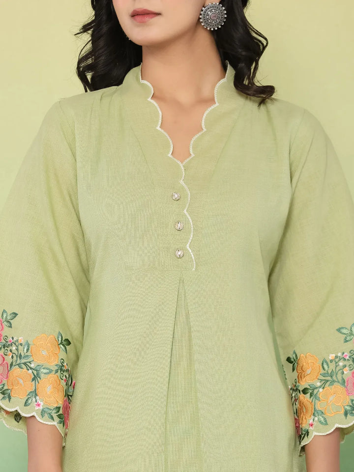 Green Embroidered Co-Ord Set-Yufta Store-6617CRDGRM