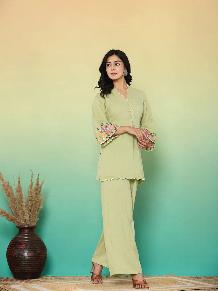 Green Embroidered Co-Ord Set-Yufta Store-6617CRDGRM