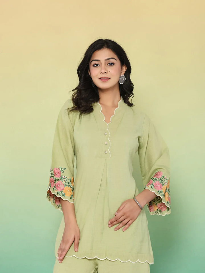 Green Embroidered Co-Ord Set-Yufta Store-6617CRDGRM