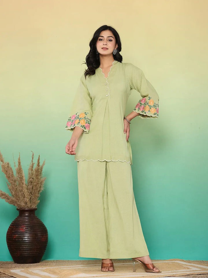 Green Embroidered Co-Ord Set-Yufta Store-6617CRDGRM