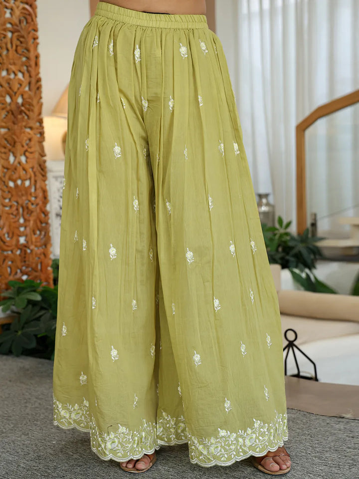 Green Embroidered Kurti Dupatta Set With Lining-Yufta Store-6625SKDGRM