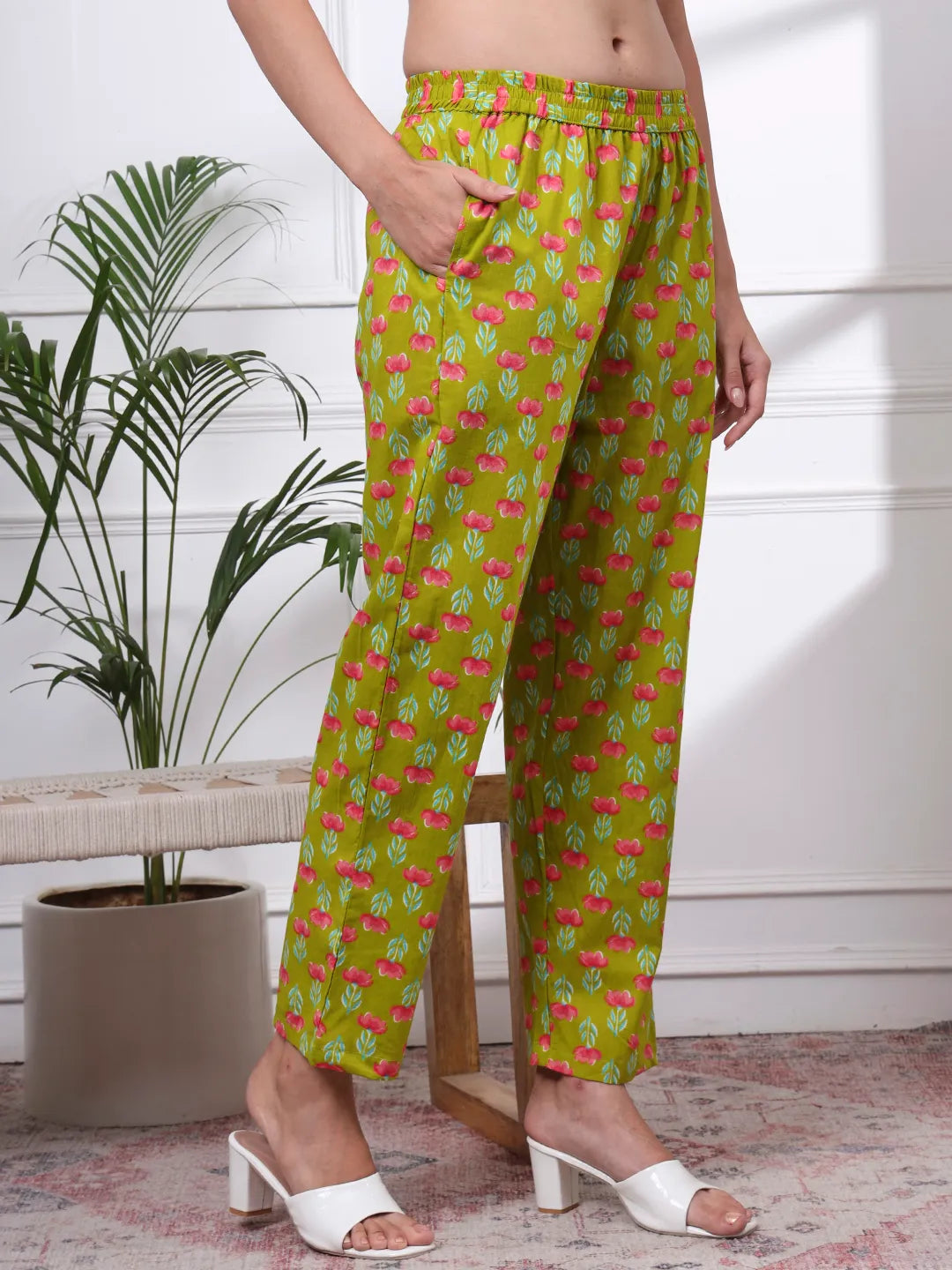 Green Floral Print Straight Kurta Trouser Dupatta Set-Yufta Store-6438SKDGRM