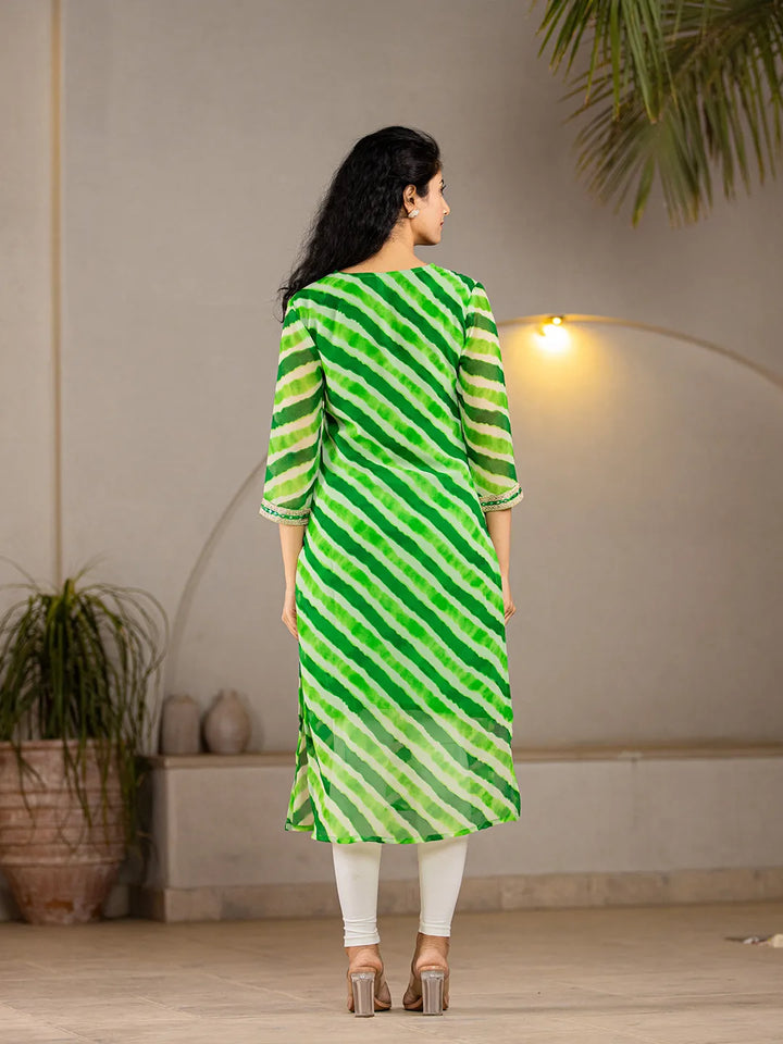 Green Georgette Lehriya Kurta-Yufta Store-6989KURGRS