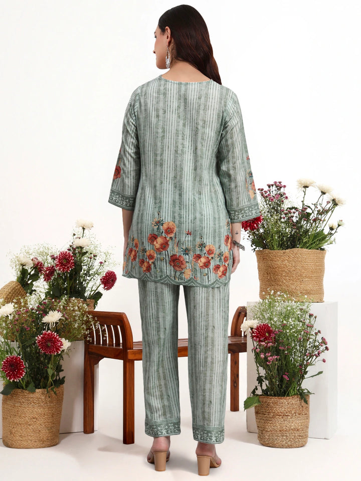 Green Printed Cotton Co-Ord Set-Yufta Store-7499CRDGRM