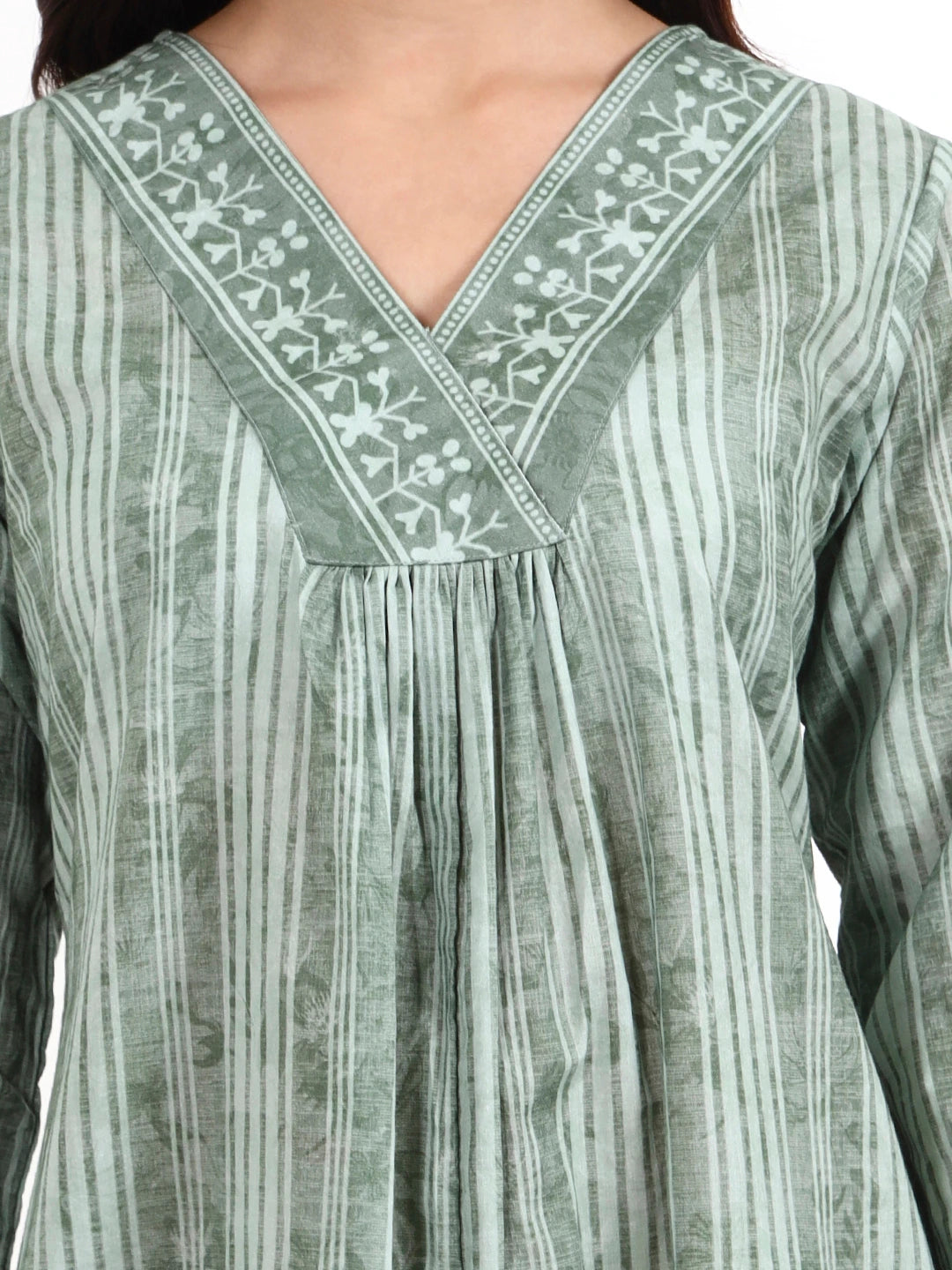 Green Printed Cotton Co-Ord Set-Yufta Store-7499CRDGRM