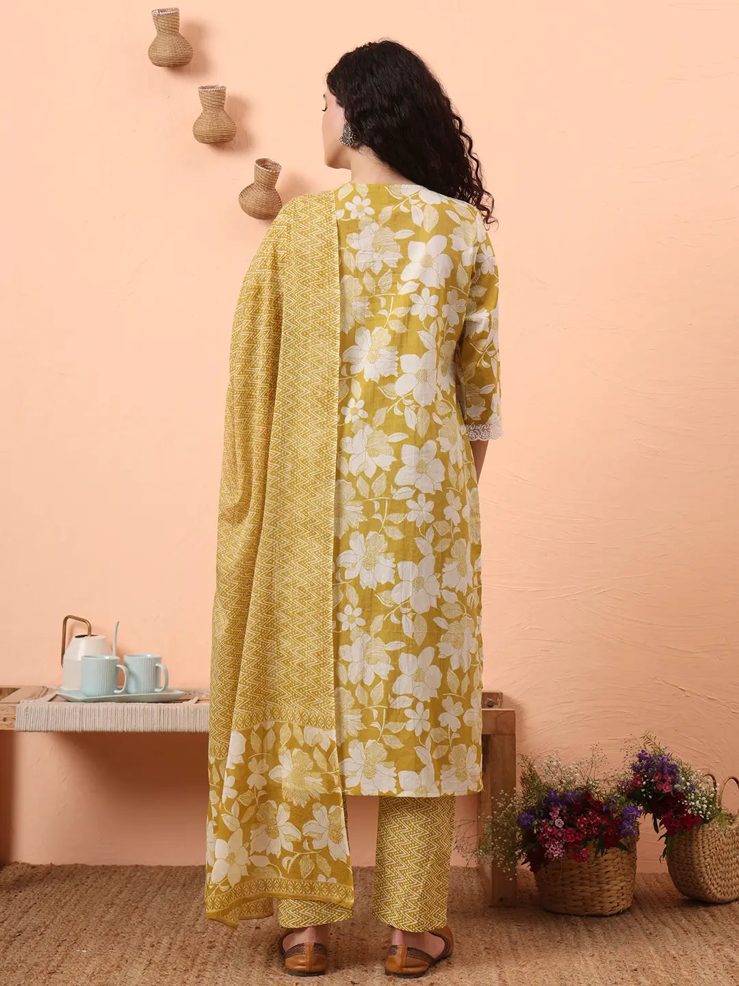 Green Pure Cotton Ethnic Motifs Straight Kurta Pant Set-Yufta Store-6460SKDGRM