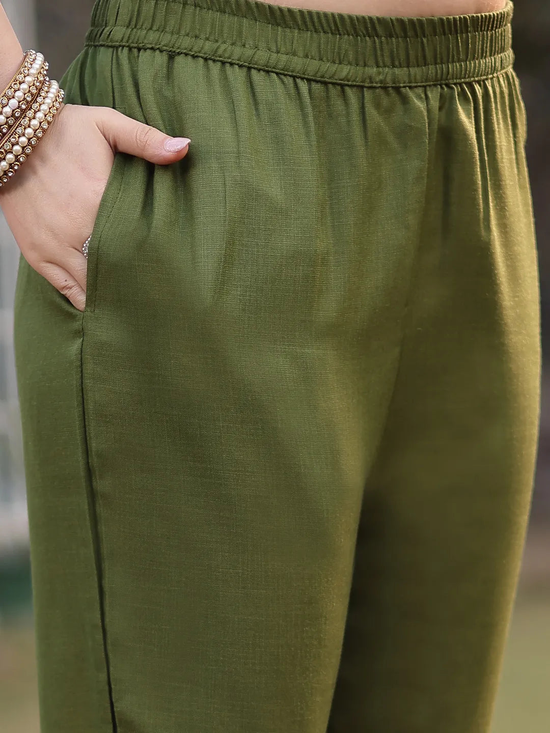 Green Pure Cotton Sequins-Work Piping Pakistani Style Kurta Trouser Dupatta Set-Yufta Store-6580SKDGRM