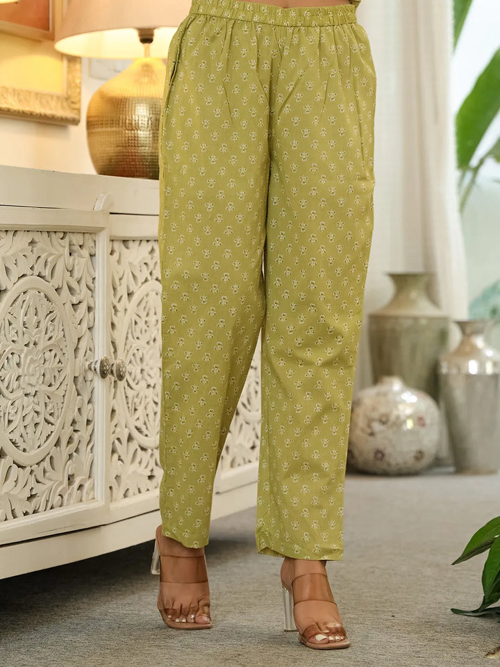 Green Pure Cotton Thread Work Sequins Work Kurta Dupatta Pant Set-Yufta Store-6543SKDGRM