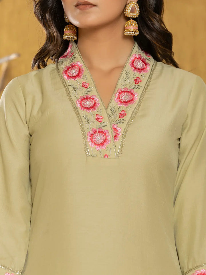 Green Silk Blend Pakistani Style Kurta Dupatta Set-Yufta Store-1010SKDGRS