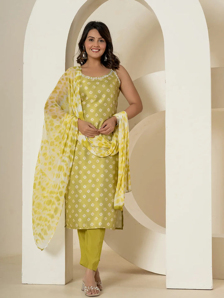 Green Silk Kurta Dupatta Pant Set-Yufta Store-7312SKDGRS