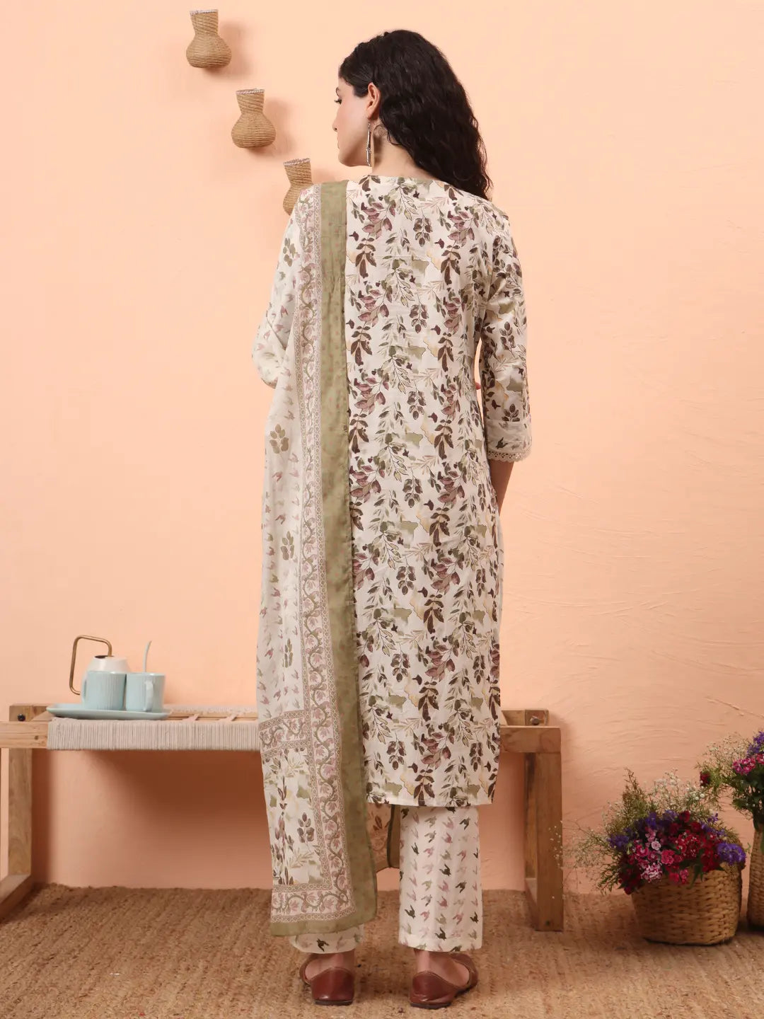 Green Straight Thared Work Kurta Trouser Dupatta Set-Yufta Store-6456SKDGRM