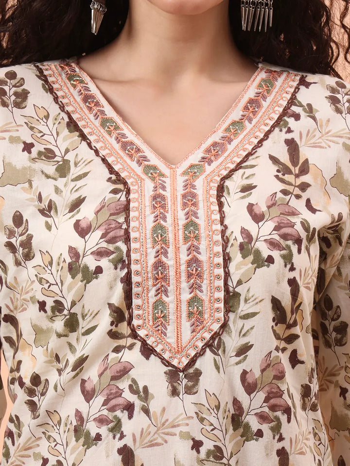 Green Straight Thared Work Kurta Trouser Dupatta Set-Yufta Store-6456SKDGRM