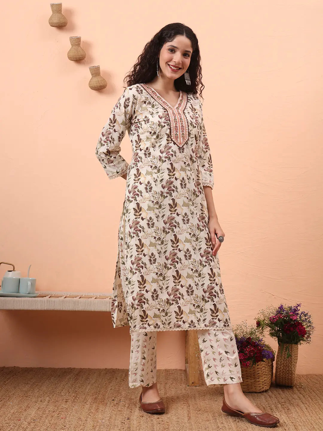 Green Straight Thared Work Kurta Trouser Dupatta Set-Yufta Store-6456SKDGRM