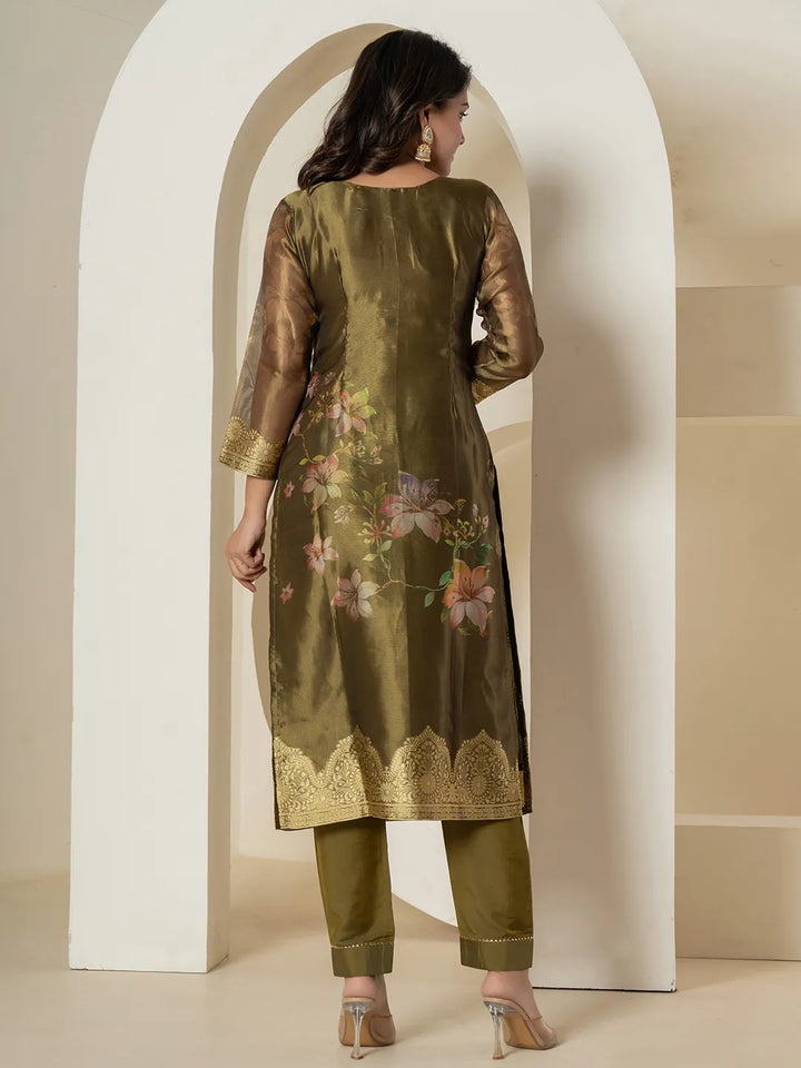 Green Tissue Kurta Dupatta Pant Set-Yufta Store-7214SKDGRM