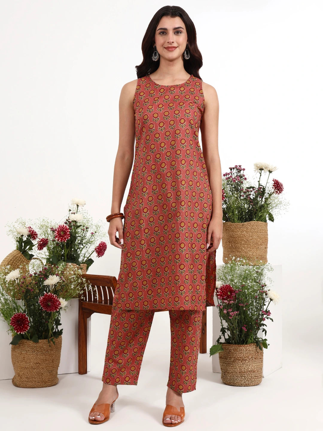 Grey Cotton Aline Style Co-Ord Set-Yufta Store-7616CRDGYM