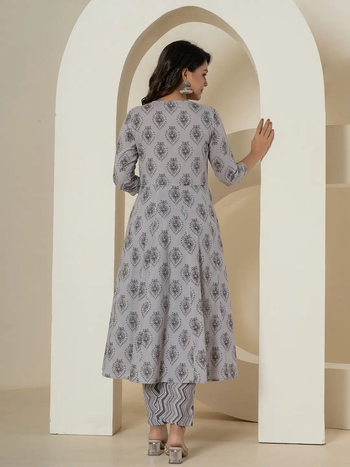 Grey Cotton Ethnic Motifs Kurta Duppta Set-Yufta Store-6011SKDGYS