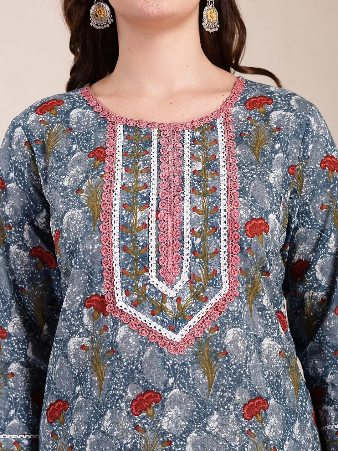 Grey Cotton Straight Kurta Dupatta Pant Set-Yufta Store-6428SKDGYM