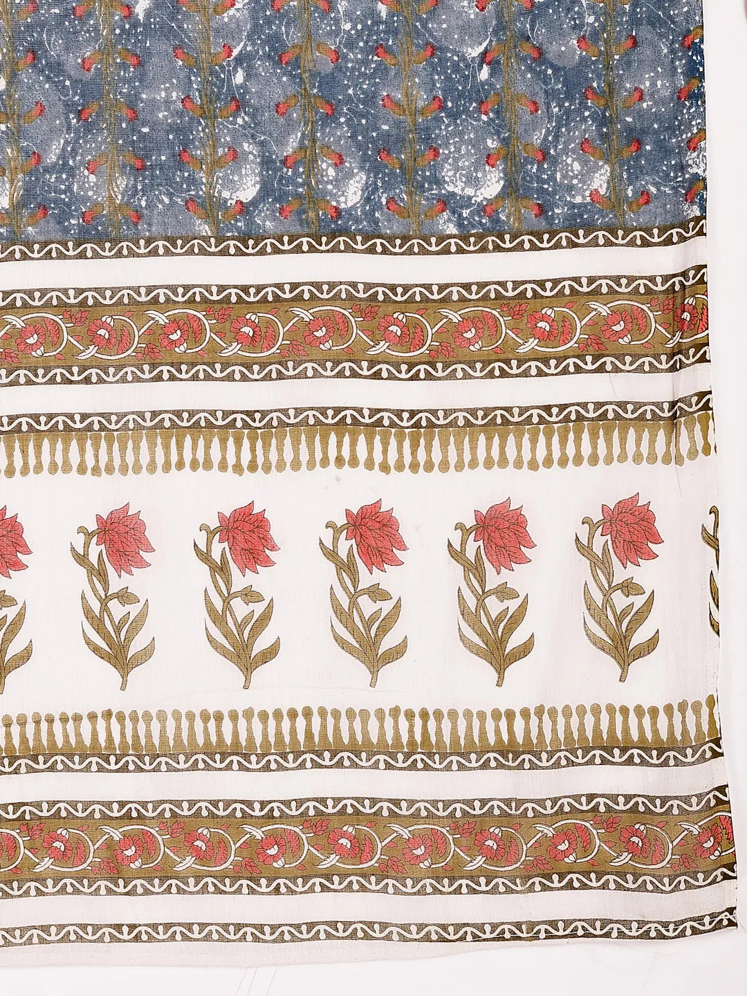 Grey Cotton Straight Kurta Dupatta Pant Set-Yufta Store-6428SKDGYM