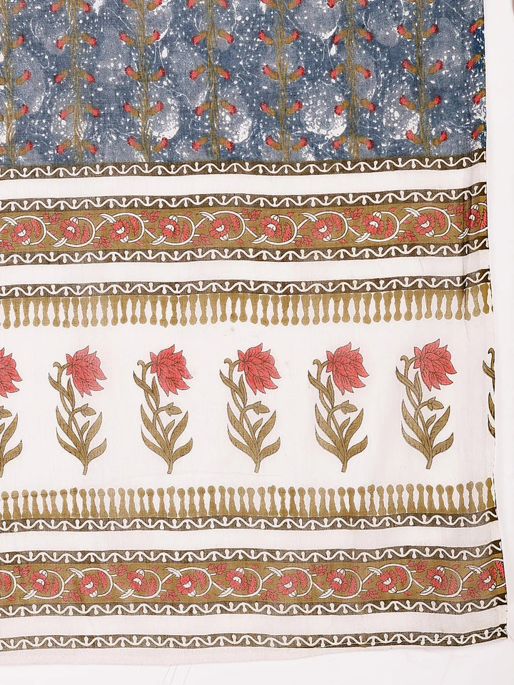 Grey Cotton Straight Kurta Dupatta Pant Set-Yufta Store-6428SKDGYM