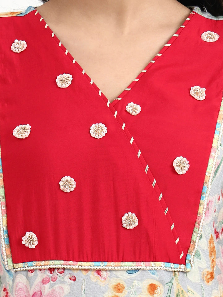 Grey Lensing A Line Latest Yoke Design Kurta Pant Dupatta Set