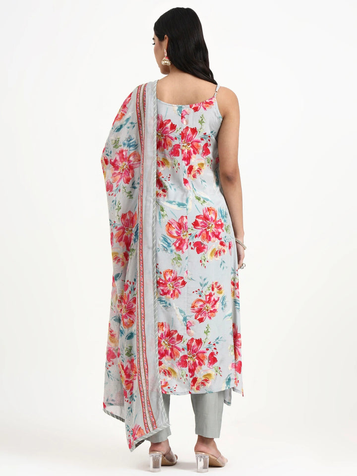 Grey Lensing Straight Kurta Set