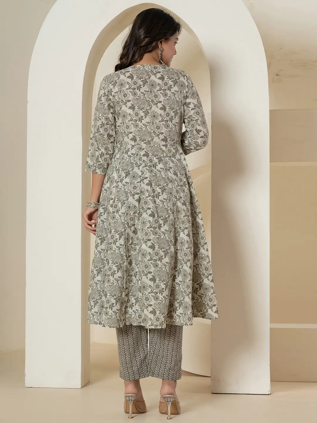 Grey Sequins_Work Pure Cotton Anarkali Kurta And Dupatta Set-Yufta Store-6994SKDGYS