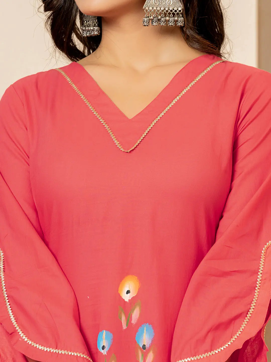 Hot Pink Hand Painted Straight Kurta-Yufta Store-6978KURHPS