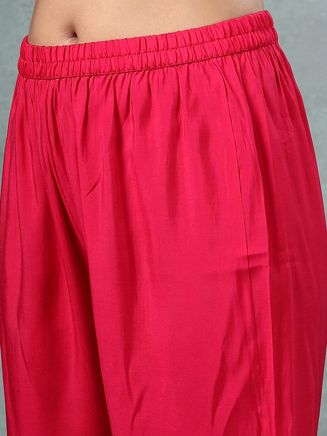 Hot Pink Roman Silk A Line Kurta Trouser Dupatta Set-Yufta Store-6762SKDHPM