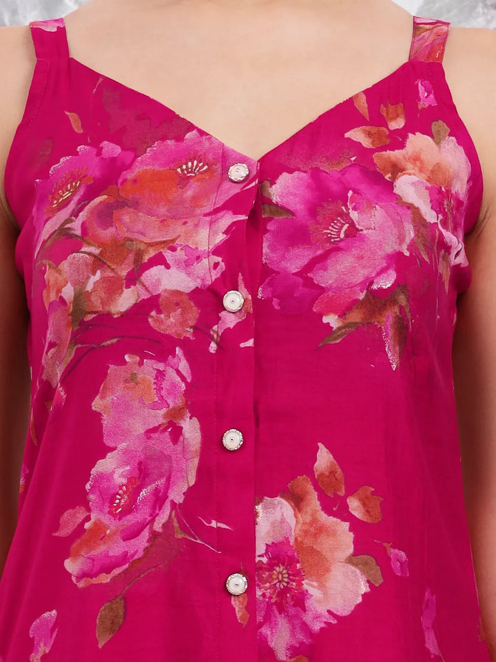 Hot Pink Silk Blend A-Line Kurta Palazoo Set