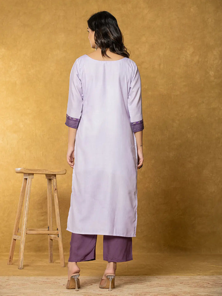 Lavender And White Linen Kurta Dupatta Pant Set-Yufta Store-7329SKDLVS