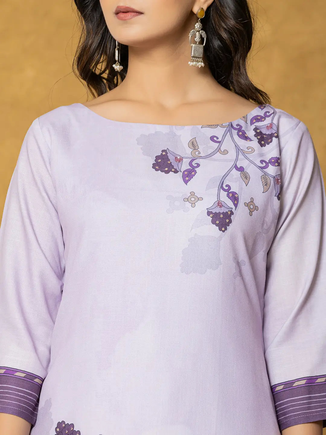 Lavender And White Linen Kurta Dupatta Pant Set-Yufta Store-7329SKDLVS