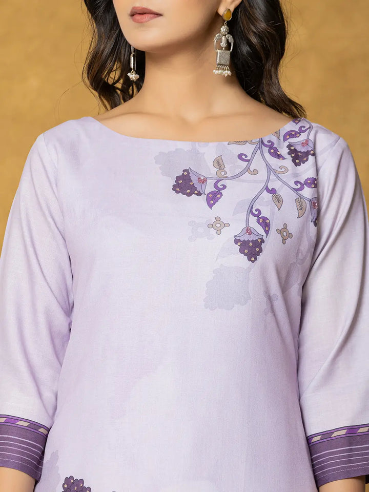 Lavender And White Linen Kurta Dupatta Pant Set-Yufta Store-7329SKDLVS