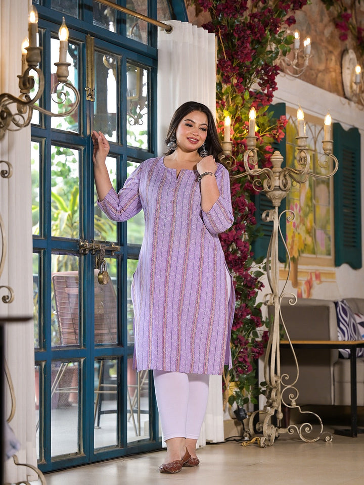 Lavender Floral Printed Straight Kurta Plus Size-Yufta Store-1134KURLV3XL