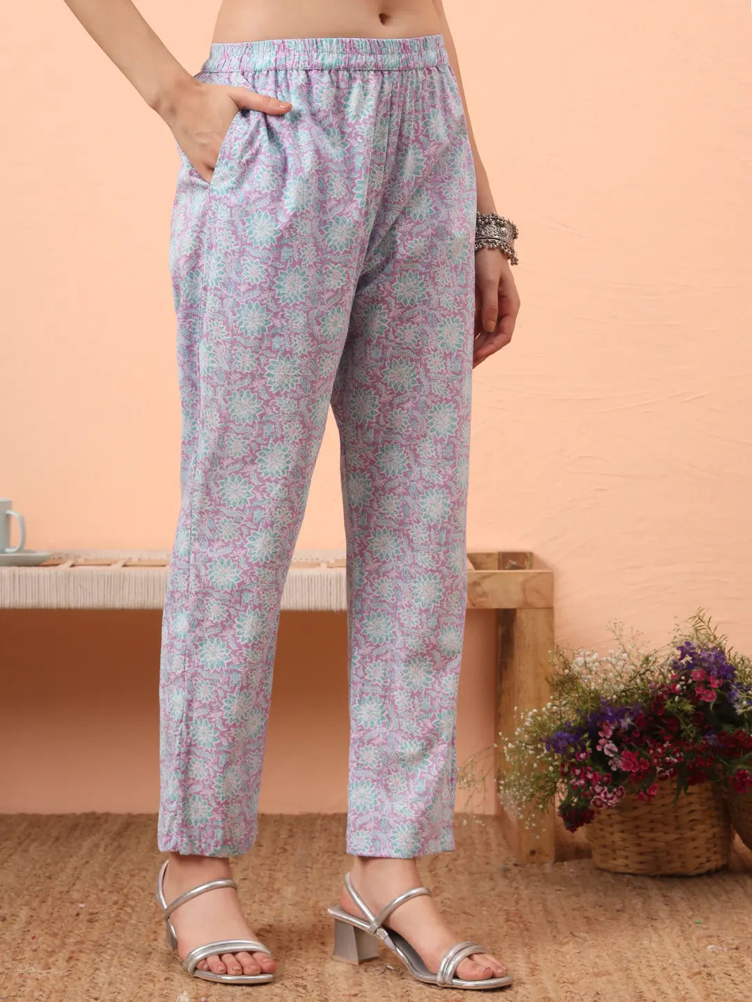 Lavender Straight Ethnic Motifs Zari Kurta Trouser Dupatta Set-Yufta Store-6454SKDLVM