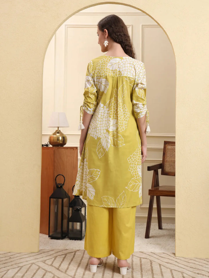 Lime Green Pure Cotton A Line Kurta Set