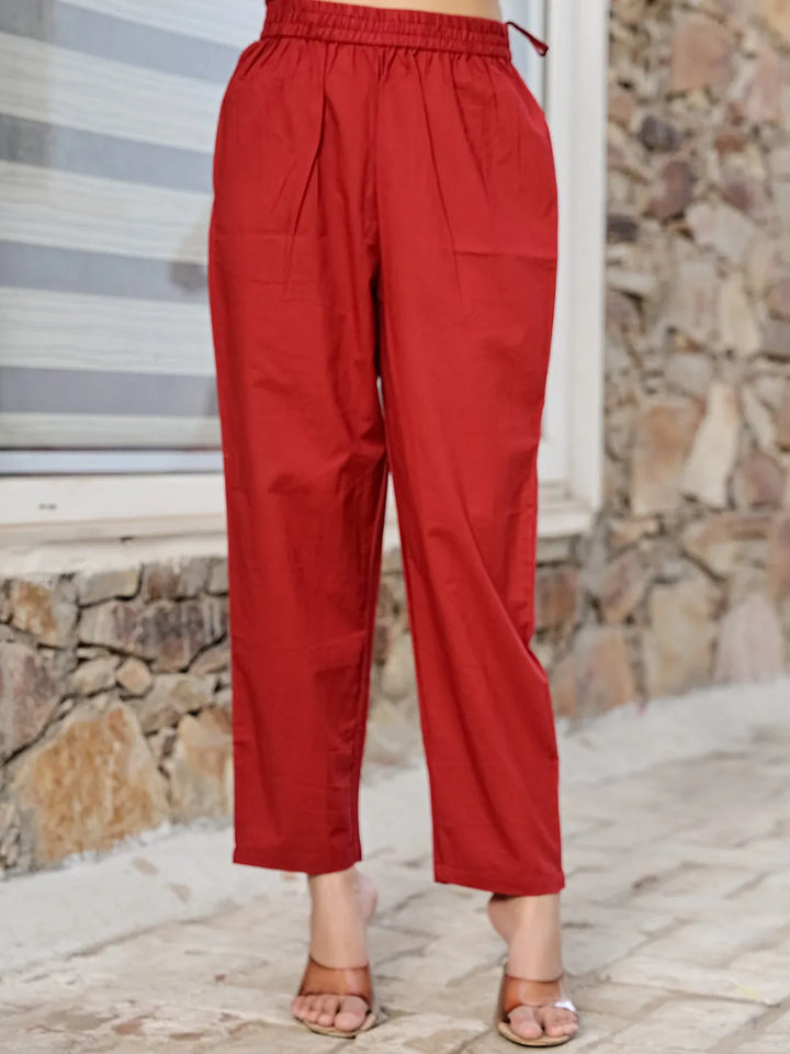 Maroon Cotton A Line Kurta Dupatta Set-Yufta Store-6513SKDMRM