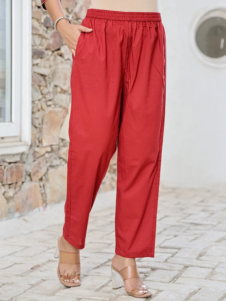 Maroon Cotton Mandarin Collar Kurta Dupatta Set-Yufta Store-6512SKDMRM