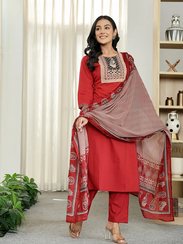 Maroon Cotton Sequins_Work Straight Kurta Set-Yufta Store-6511SKDMRM