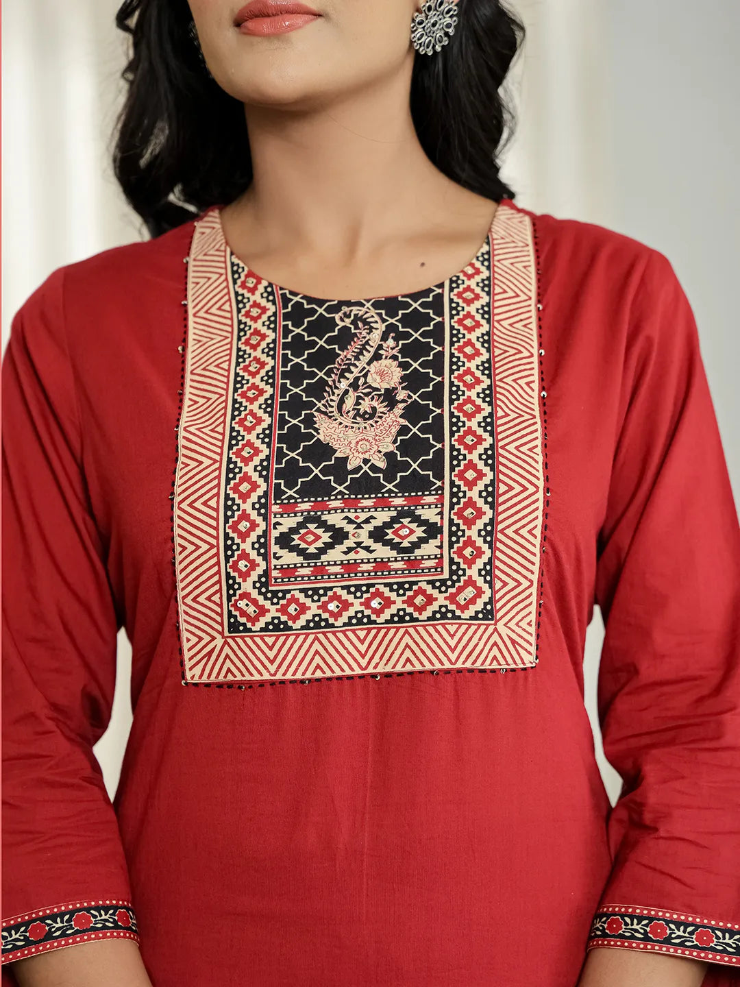 Maroon Cotton Sequins_Work Straight Kurta Set-Yufta Store-6511SKDMRM