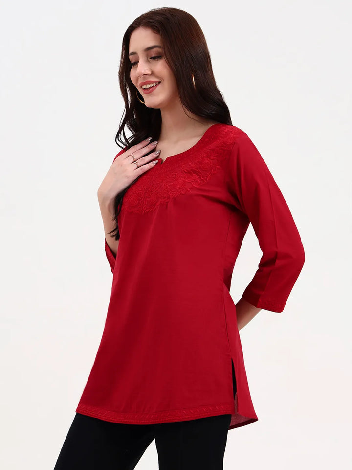 Maroon Cotton Straight Peplum Top-Yufta Store-6662TOPMRS