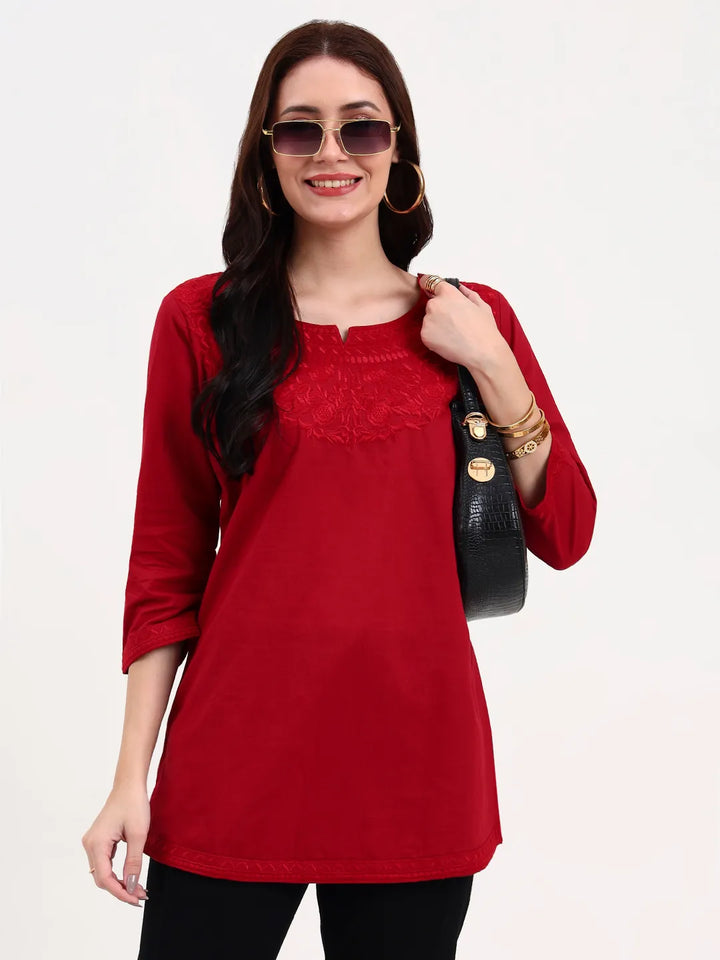 Maroon Cotton Straight Peplum Top-Yufta Store-6662TOPMRS